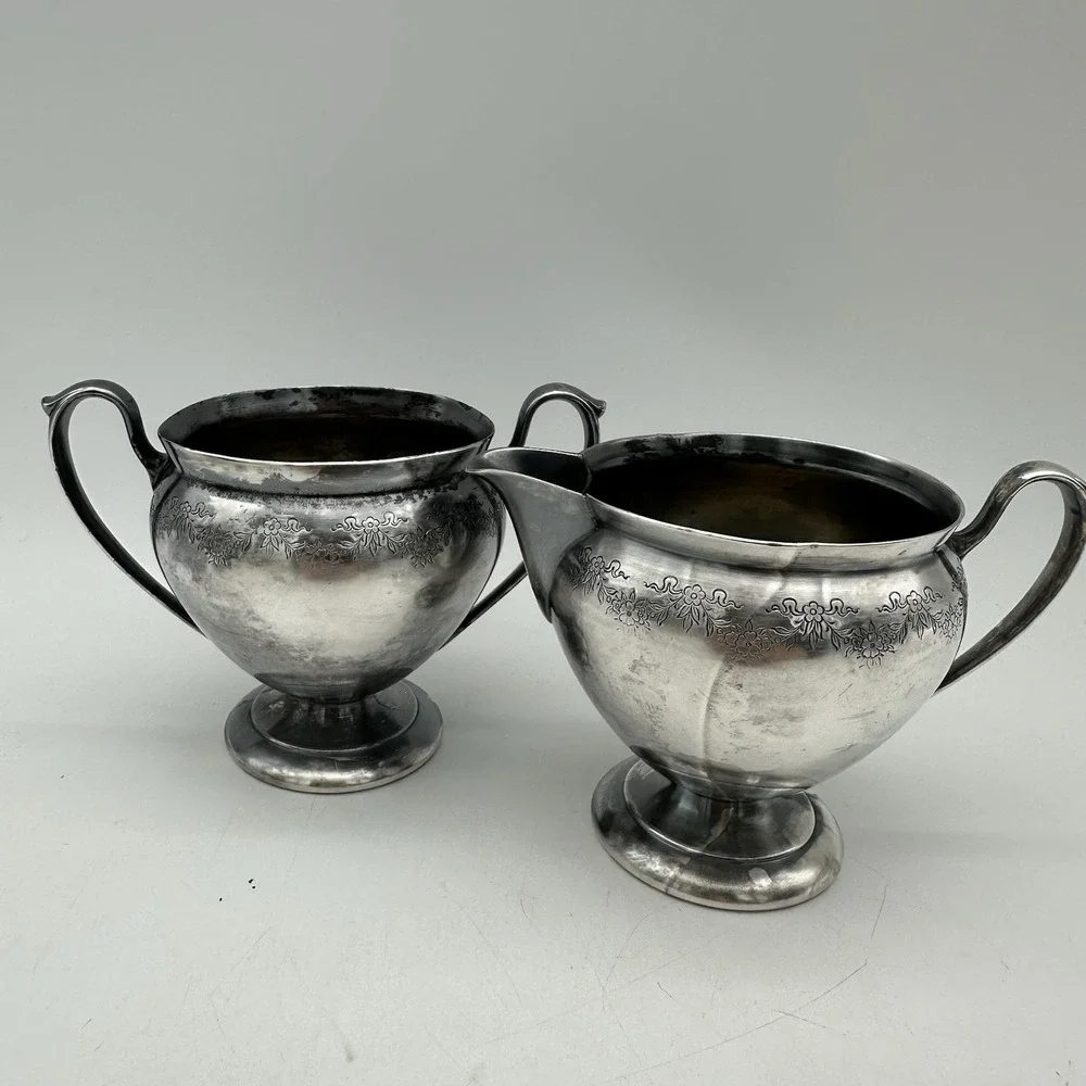 Vintage Forbes Silver Plate Co Creamer And Sugar Jar Floral Design 5